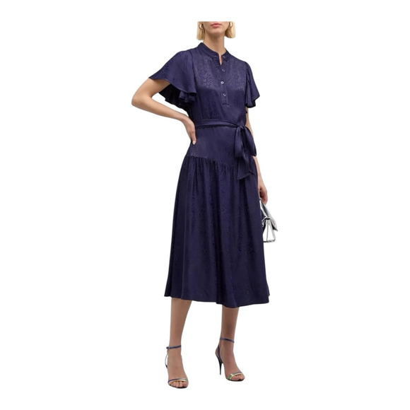 Shoshanna Dresses & Skirts - Women's Shoshanna Navy Jacquard Ruffle Sleeve Belted Midi Dress Size 6